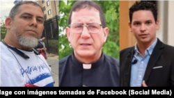 El pastor Mario Felix Lleonart Barroso, el sacerdote Alberto Reyes y el periodista Yoe Suárez